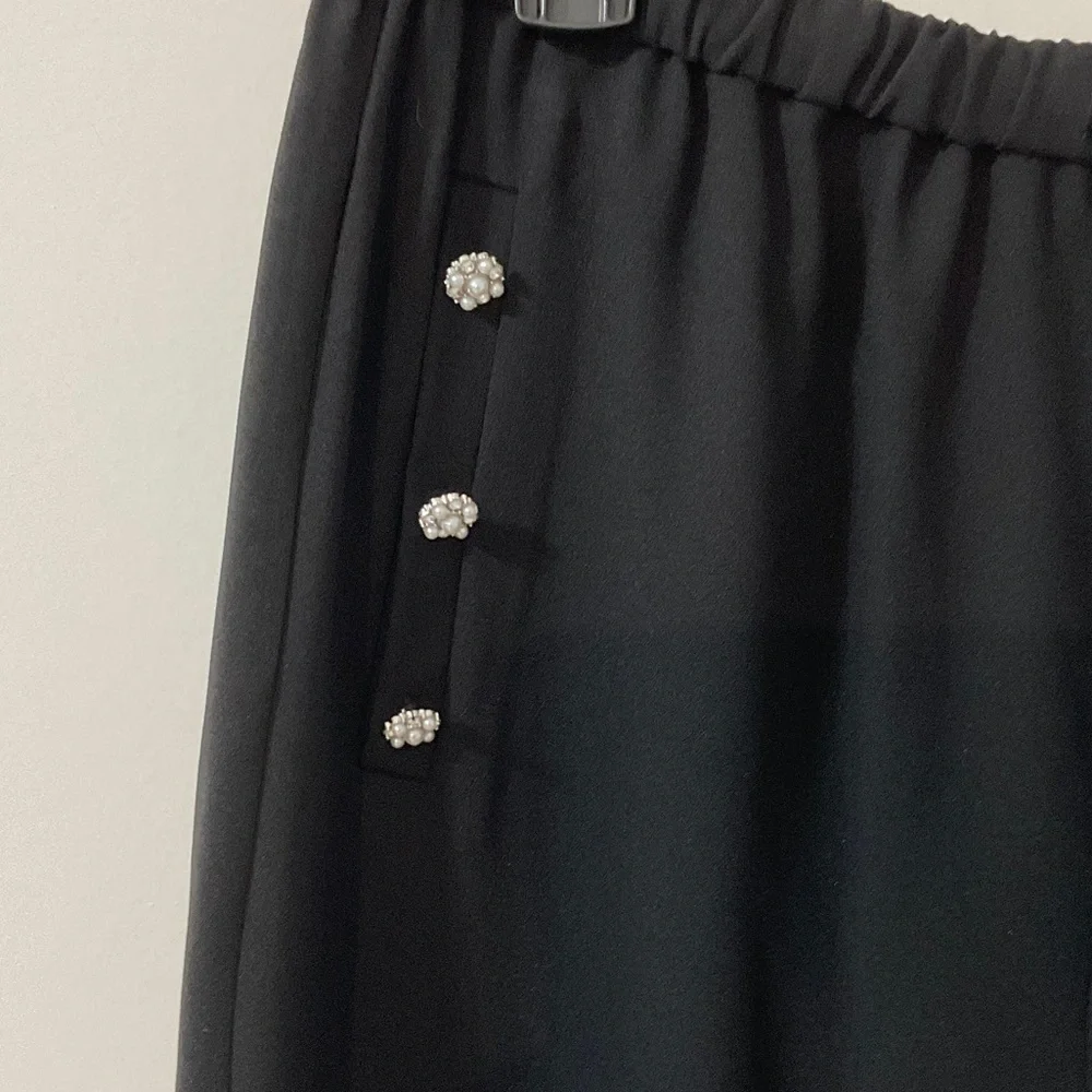 Size M,L,XL CeCe Black Wide Leg Drawstring Pants with Button Detail Faux Pockets